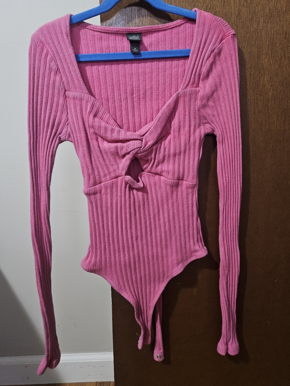 Wild Fable Pink Ribbed Knot-Front Bodysuit Size XS